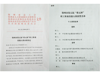 2018錦州市第五回“狀元杯”社員職業(yè)スキル大會(huì)準(zhǔn)優(yōu)勝